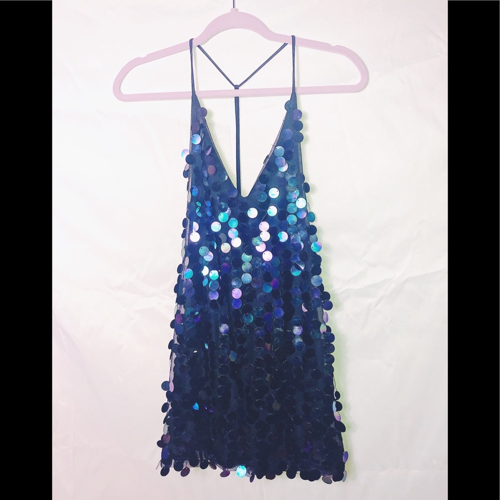 Iridescent black sequin tank top